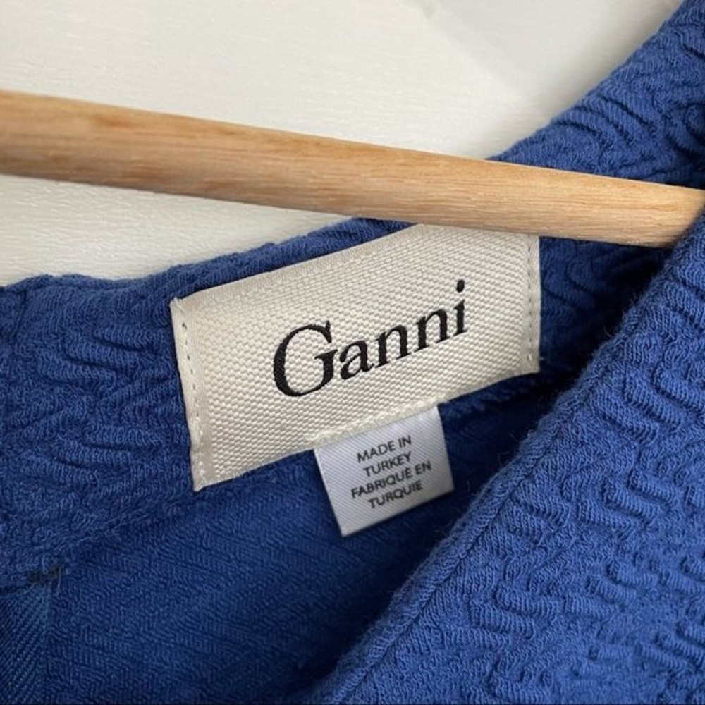 Ganni Cobalt Blue Textured Shift Mini Dress - Picture 6 of 7